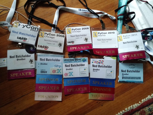 Ten consecutive PyCon badges