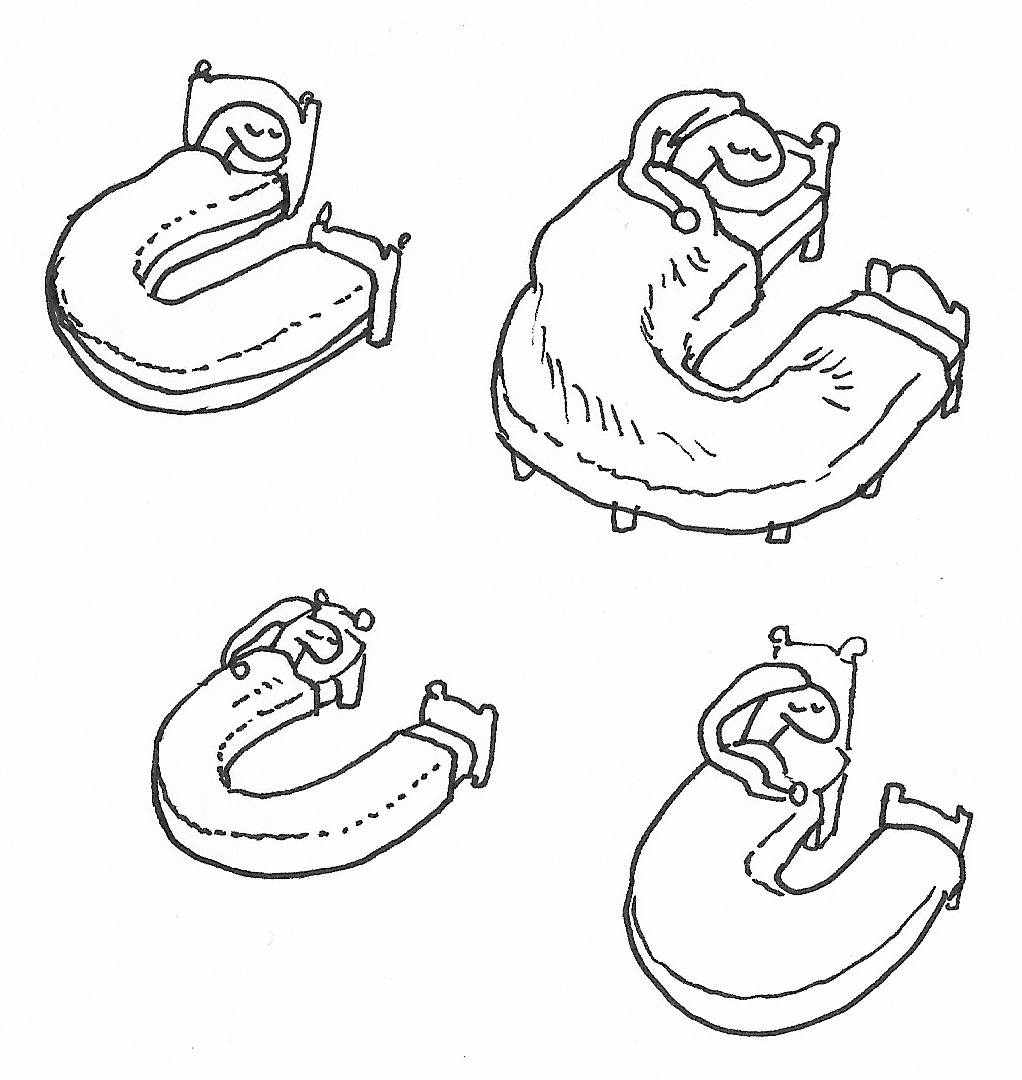 Four more quick sketches of snake in a bed