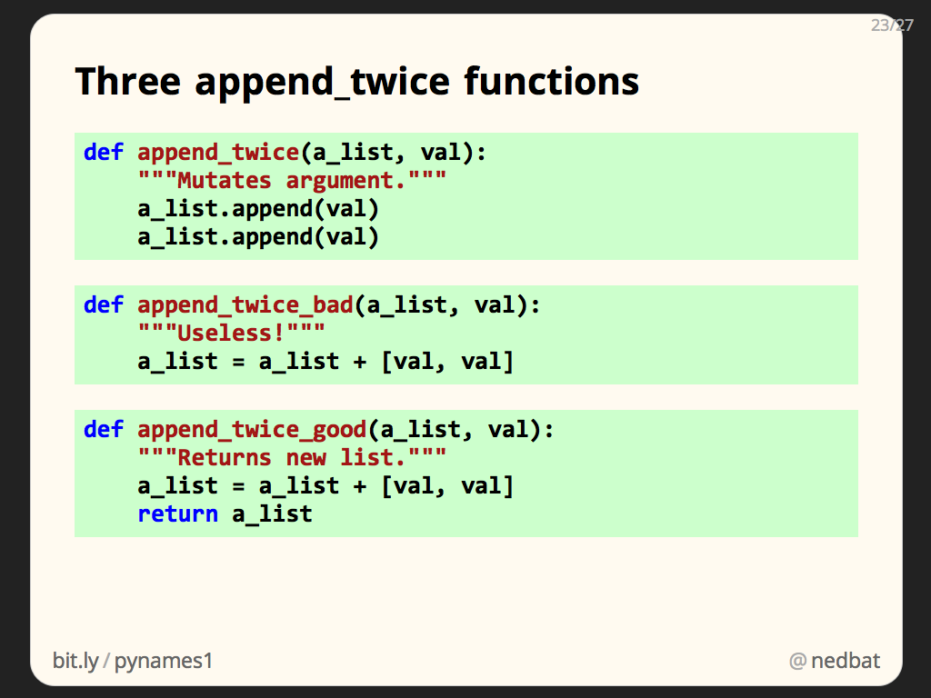 Three append_twice functions