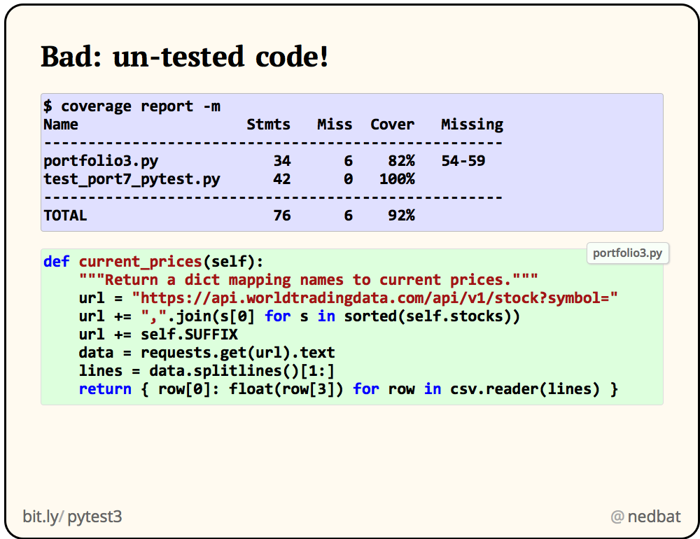 Bad: un-tested code!